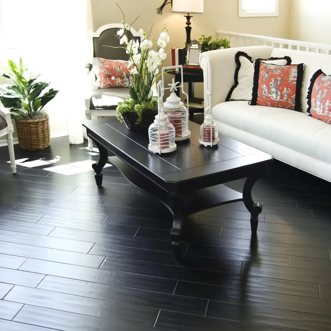 Dark LVP flooring in contemporary Austin living room