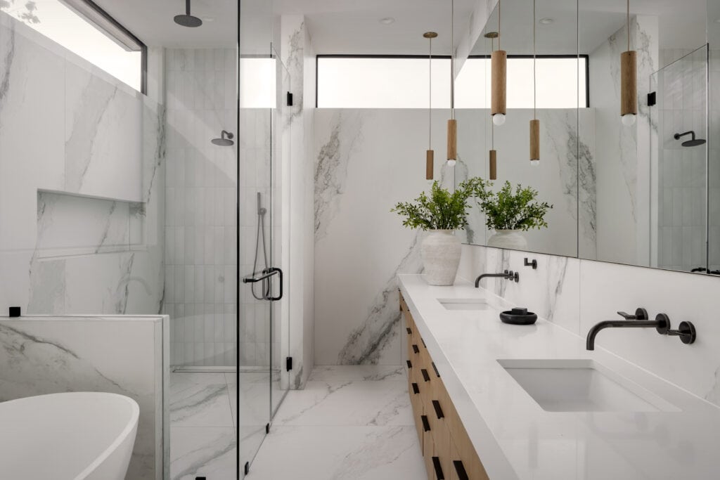 Tile flooring in East Austin bathroom remodel